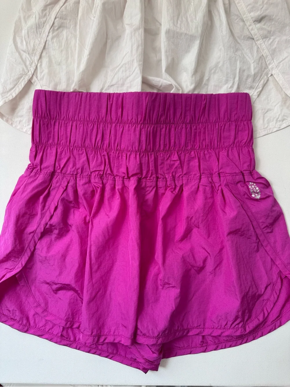 Free People Movement High Rise Smocked Running Shorts | White & Pink | Size S